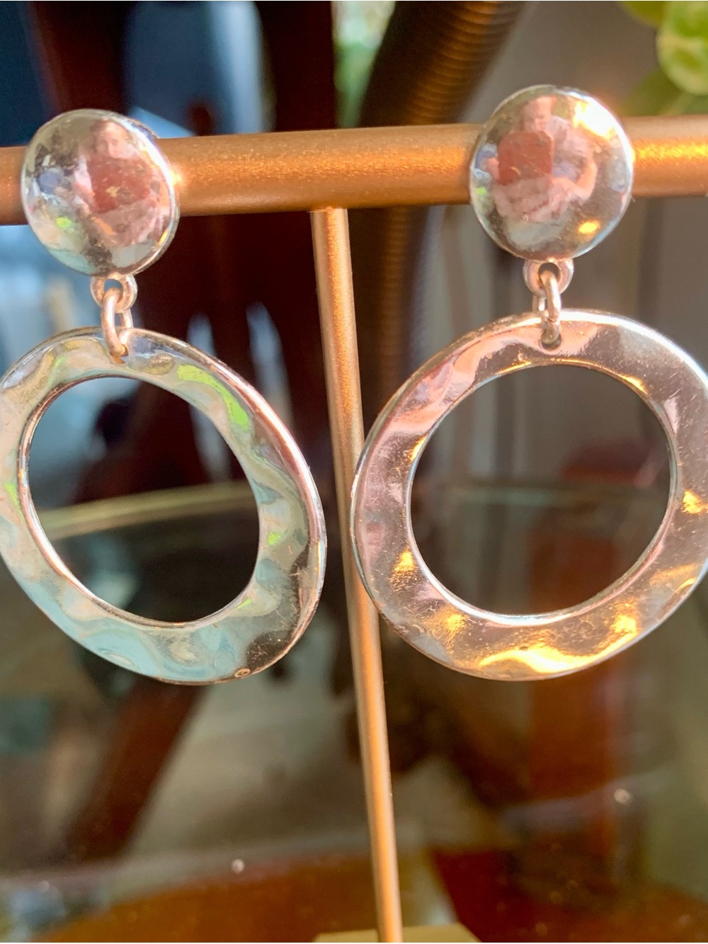 Hammered Silver Hoop Drop Earrings - Classic Women’s Jewelry